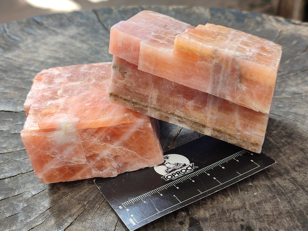 Natural Rhombohedral Sunset Orange Calcite Specimens x 4 From Spitzkop, Namibia - Toprock Gemstones and Minerals 