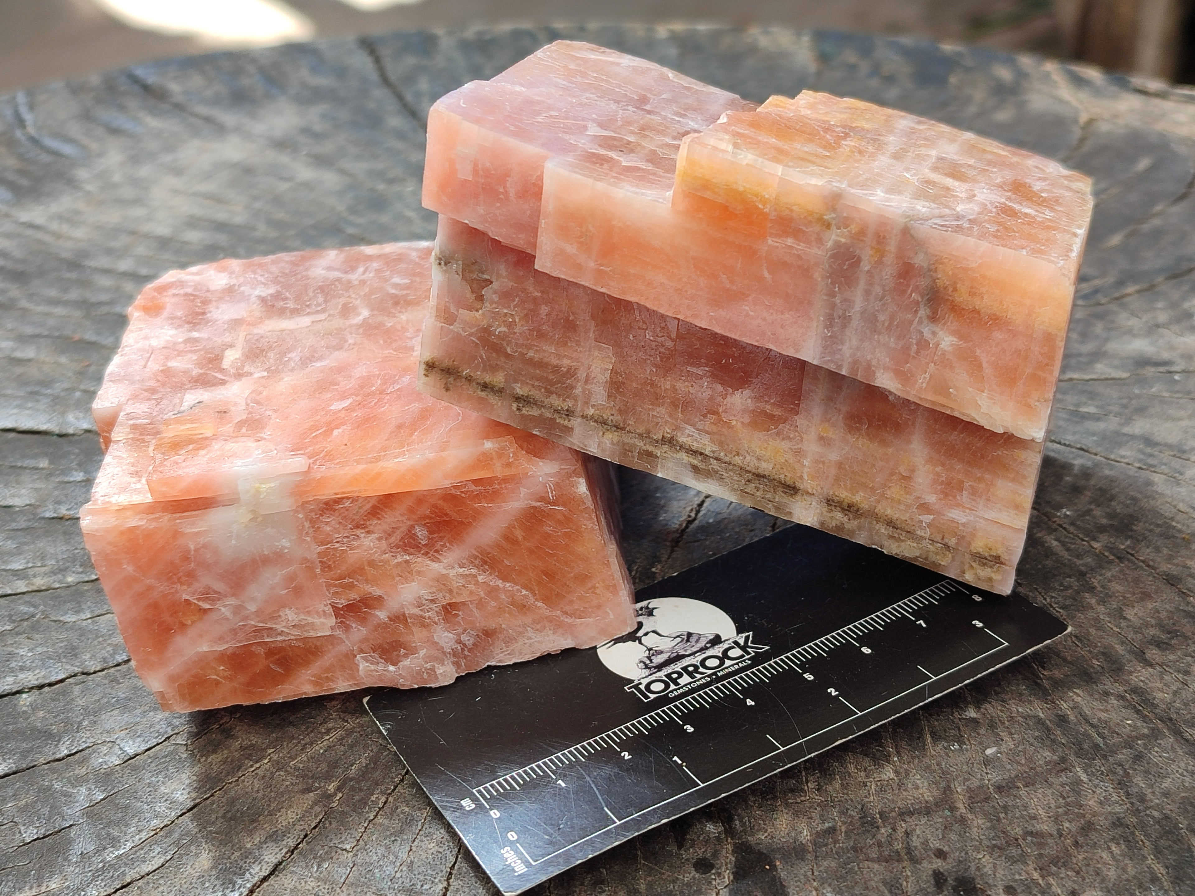 Natural Rhombohedral Sunset Orange Calcite Specimens x 4 From Spitzkop, Namibia - Toprock Gemstones and Minerals 