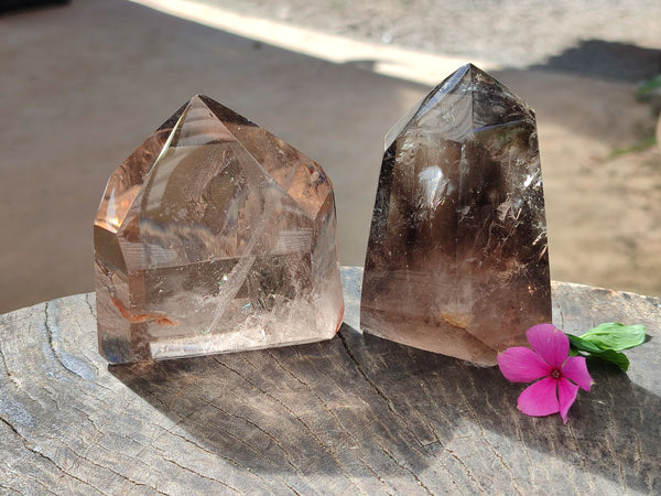 Polished Smokey Quartz Crystals x 2 From Madagascar