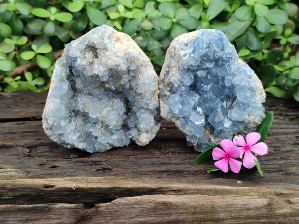Natural Celestite Geode Specimens x 2 From Sakoany, Madagascar