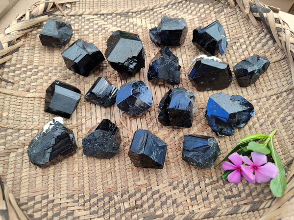 Natural Small Terminated Schorl Black Tourmaline Crystals with a little Hyalite Opal x 20 From Erongo, Namibia