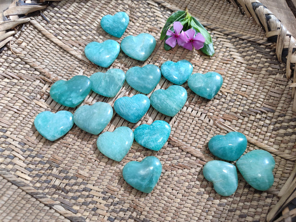Polished Small Amazonite Hearts x 35 From Madagascar