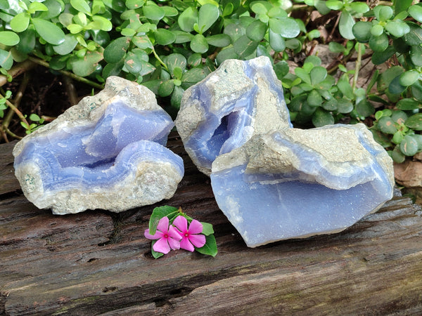 Natural Blue Lace Agate Geodes x 3 From Nsanje, Malawi
