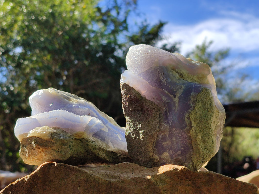 Natural Blue Lace Agate Geodes x 3 From Nsanje, Malawi - Toprock Gemstones and Minerals 