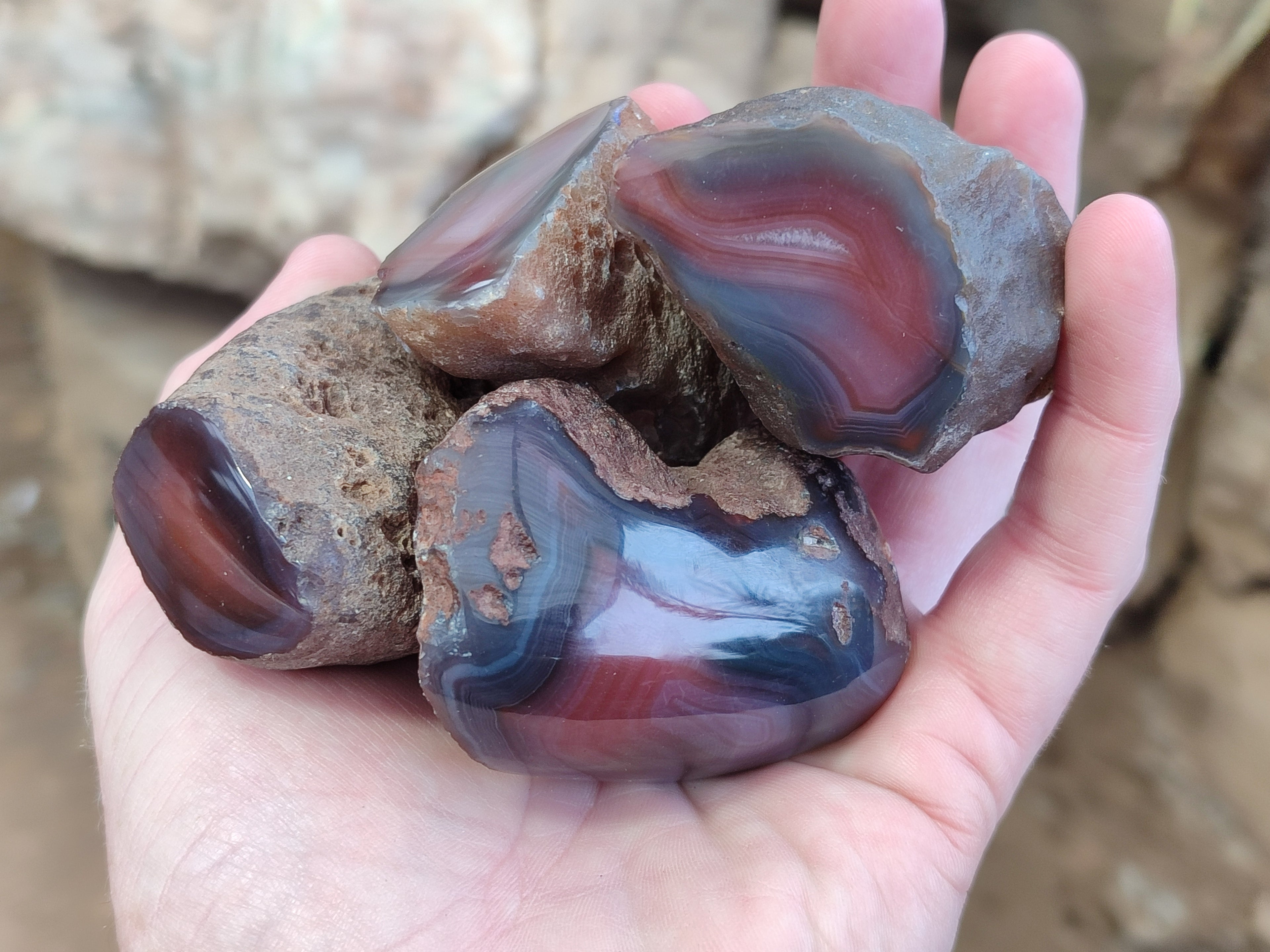 Polished On One Side Red Sashe River Agate Nodules x 24 From Zimbabwe - Toprock Gemstones and Minerals 
