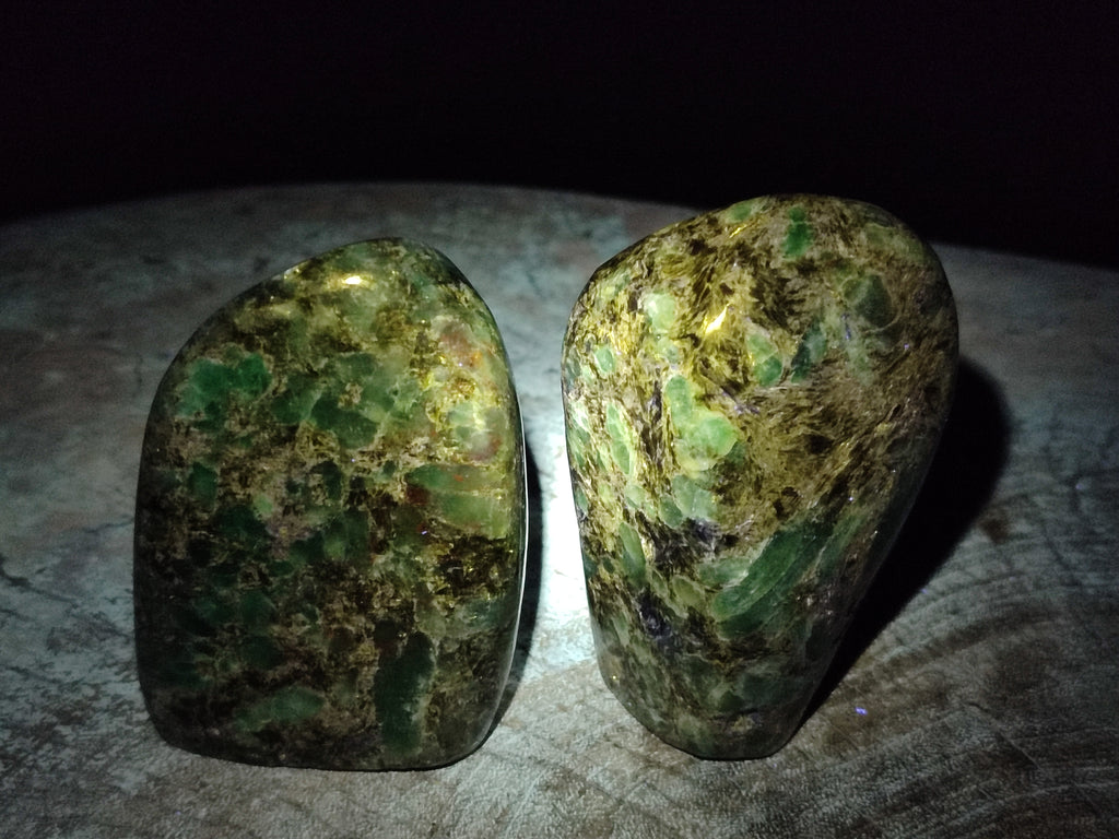 Polished Emerald Mica In Matrix Standing Free Forms x 4 From Mutoko, Zimbabwe - Toprock Gemstones and Minerals 