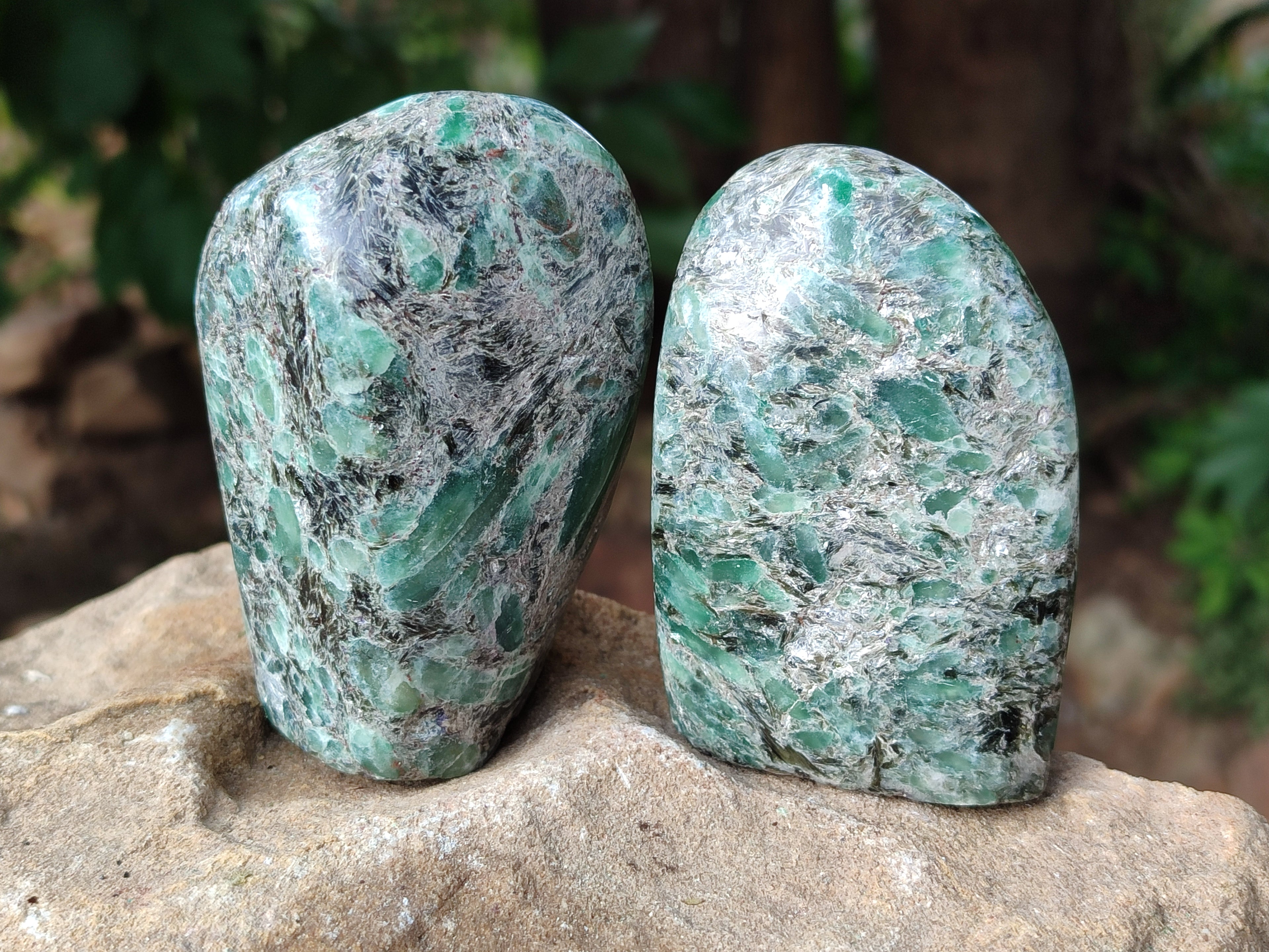 Polished Emerald Mica In Matrix Standing Free Forms x 4 From Mutoko, Zimbabwe - Toprock Gemstones and Minerals 