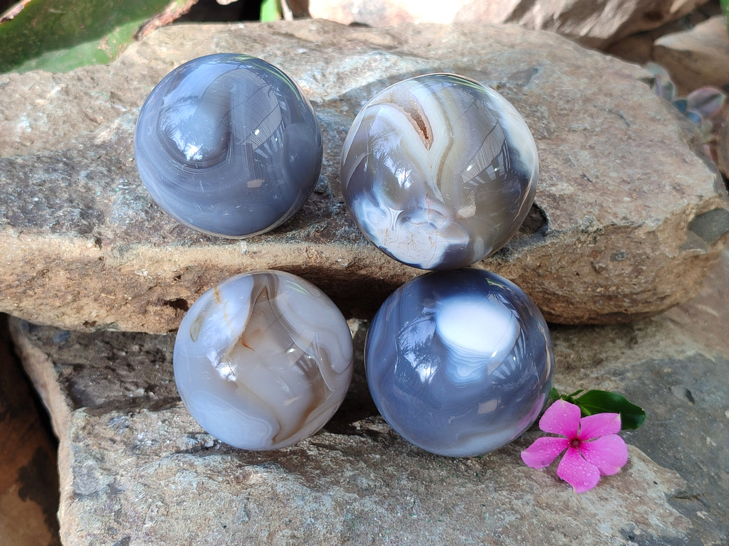 Polished Banded Agate Spheres x 4 From Madagascar - Toprock Gemstones and Minerals 
