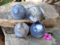 Polished Banded Agate Spheres x 4 From Madagascar
