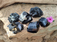 Natural Schorl Black Tourmaline with Hyalite Opal and one with Aquamarine Beryl x 6 From Erongo, Namibia