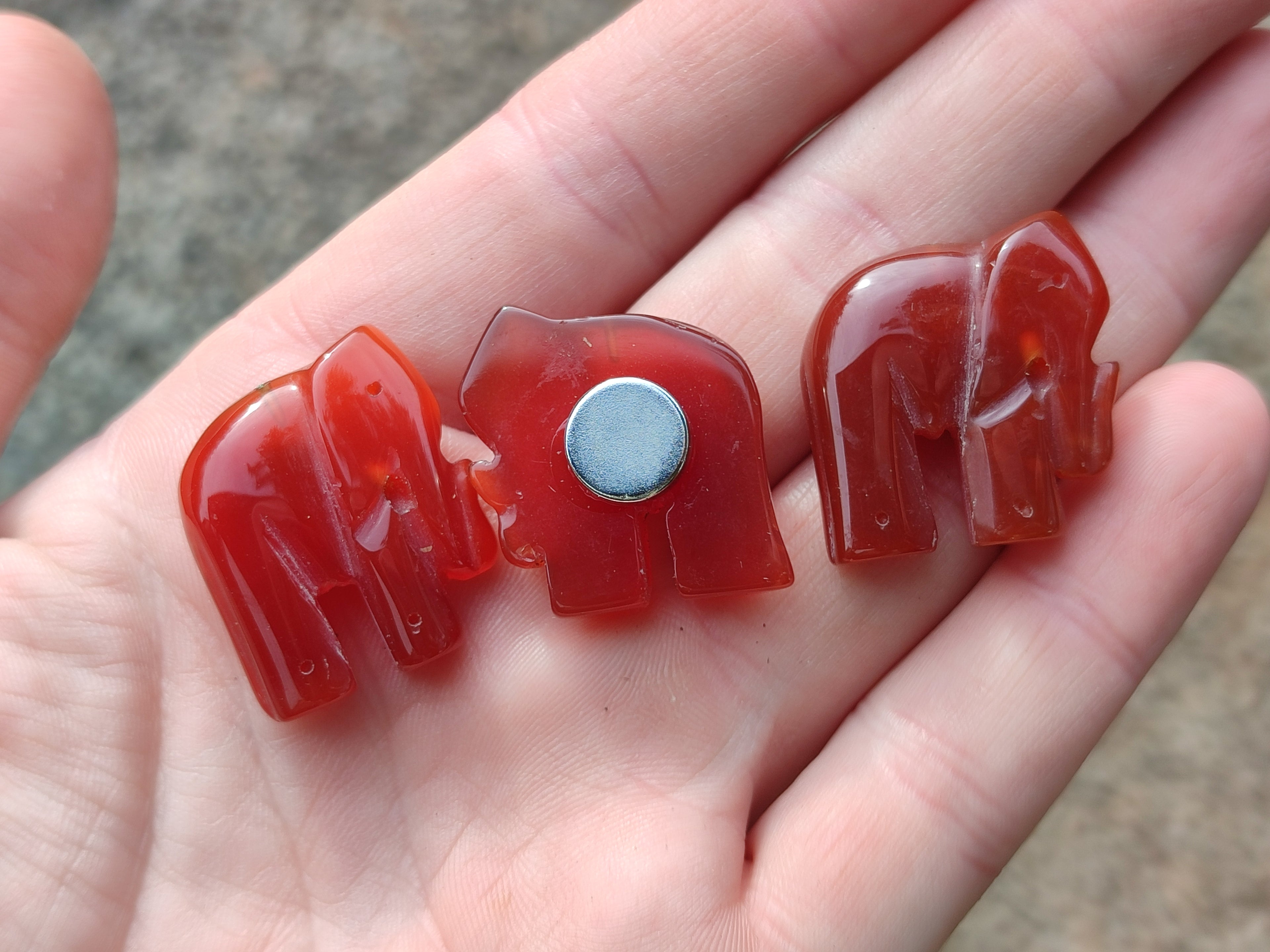 Polished Carnelian Agate Elephant Fridge Magnets - Sold per Set of 10 - From China - Toprock Gemstones and Minerals 