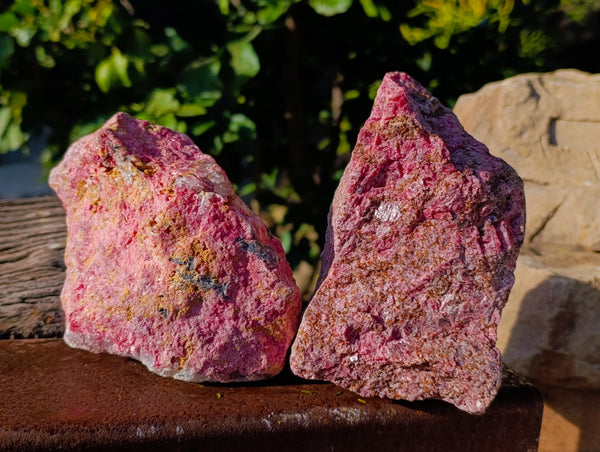 Natural Rhodonite Cobbed Specimens x 2 From Rhusinga, Zimbabwe