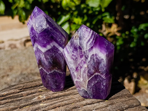 Polished Chevron Amethyst Points x 6 From Zambia