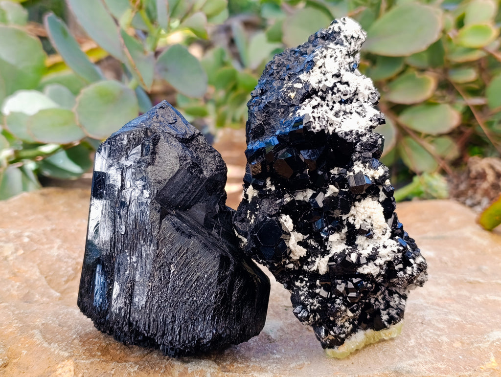 Natural Schorl Black Tourmaline Specimens x 2 From Erongo, Namibia - Toprock Gemstones and Minerals 