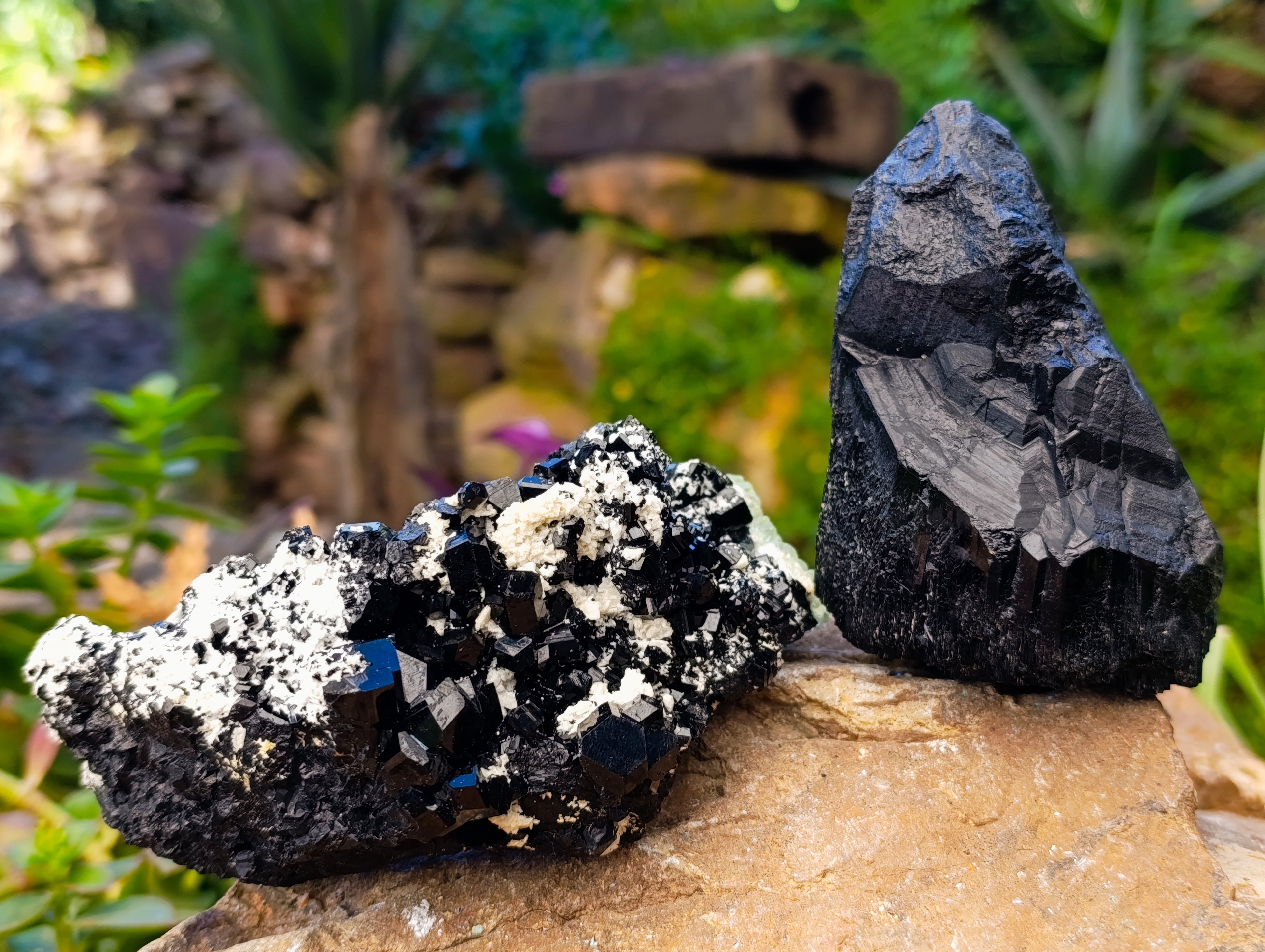 Natural Schorl Black Tourmaline Specimens x 2 From Erongo, Namibia - Toprock Gemstones and Minerals 