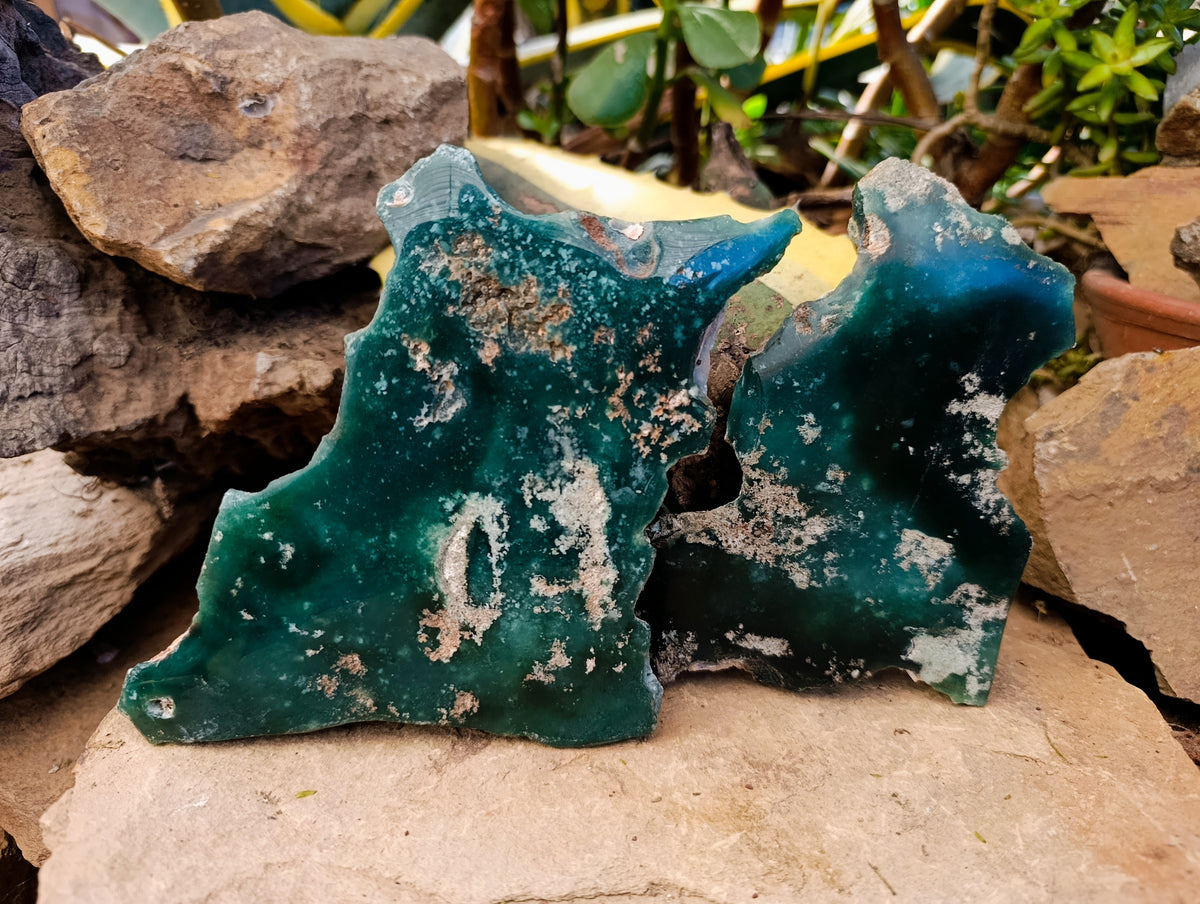 Polished On One Side Emerald Mtorolite Plates x 2 From Mutorashanga, Zimbabwe - Toprock Gemstones and Minerals 