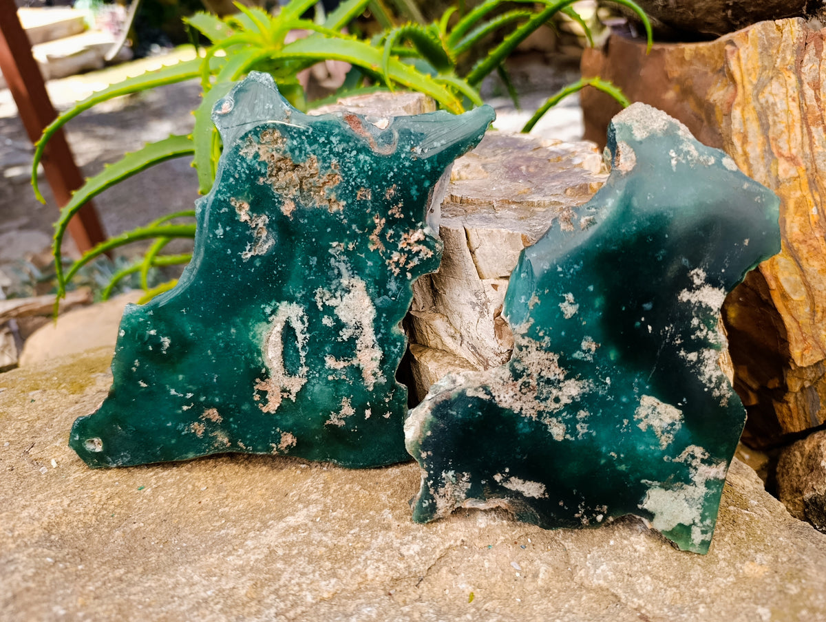 Polished On One Side Emerald Mtorolite Plates x 2 From Mutorashanga, Zimbabwe - Toprock Gemstones and Minerals 