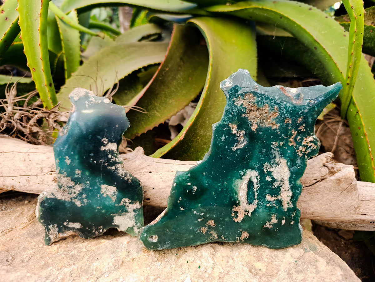 Polished On One Side Emerald Mtorolite Plates x 2 From Mutorashanga, Zimbabwe - Toprock Gemstones and Minerals 