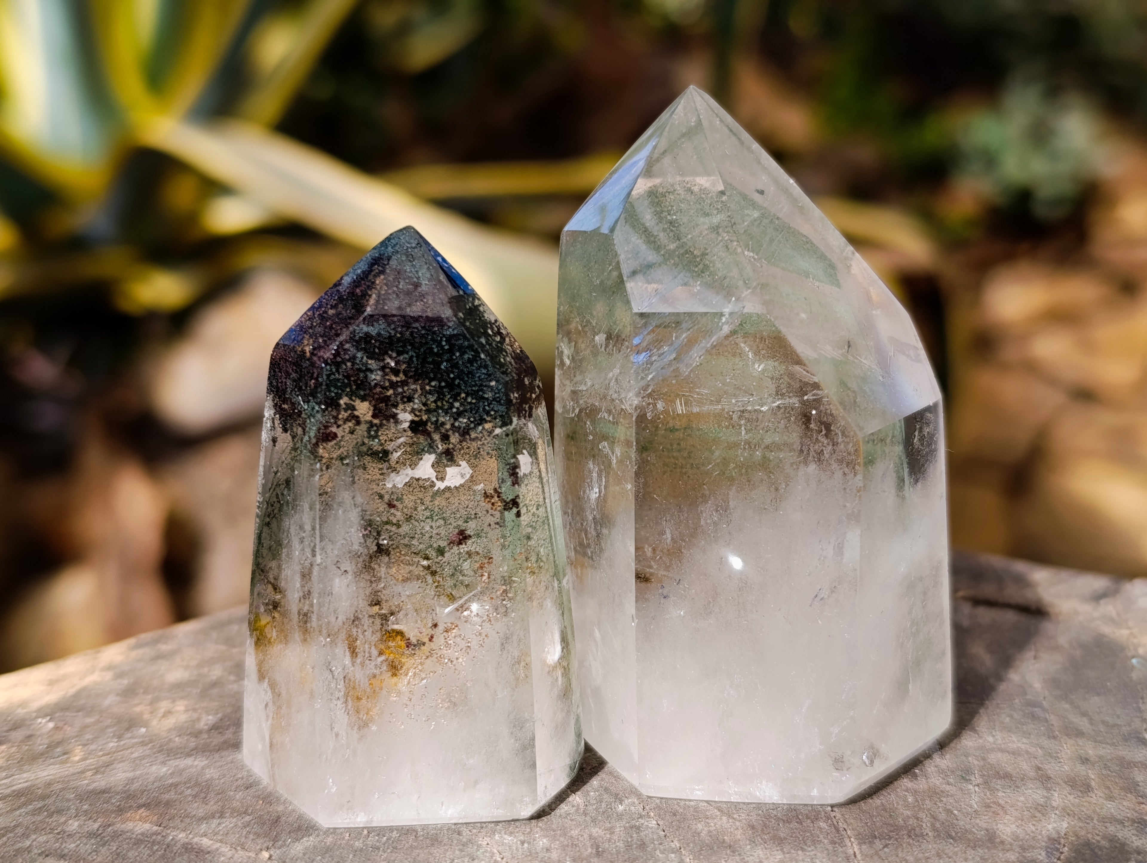 Polished Phantom Chlorite Moss Quartz Crystal Points x 6 From Madagascar - Toprock Gemstones and Minerals 