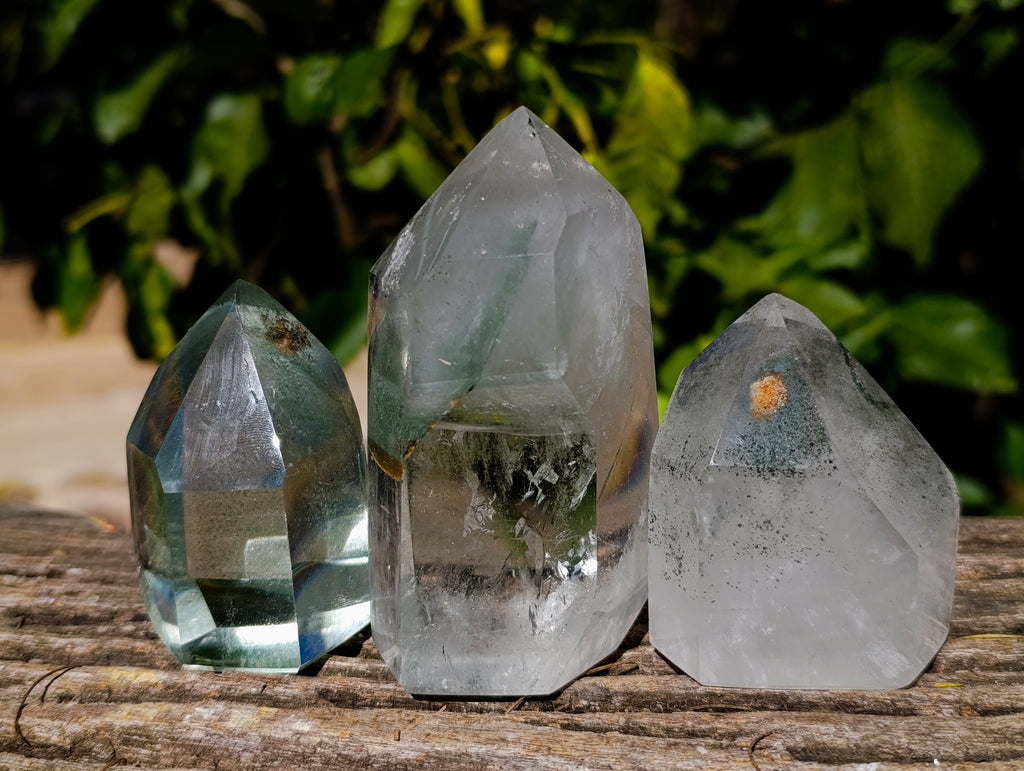 Polished Phantom Chlorite Moss Quartz Crystal Points x 6 From Madagascar - Toprock Gemstones and Minerals 