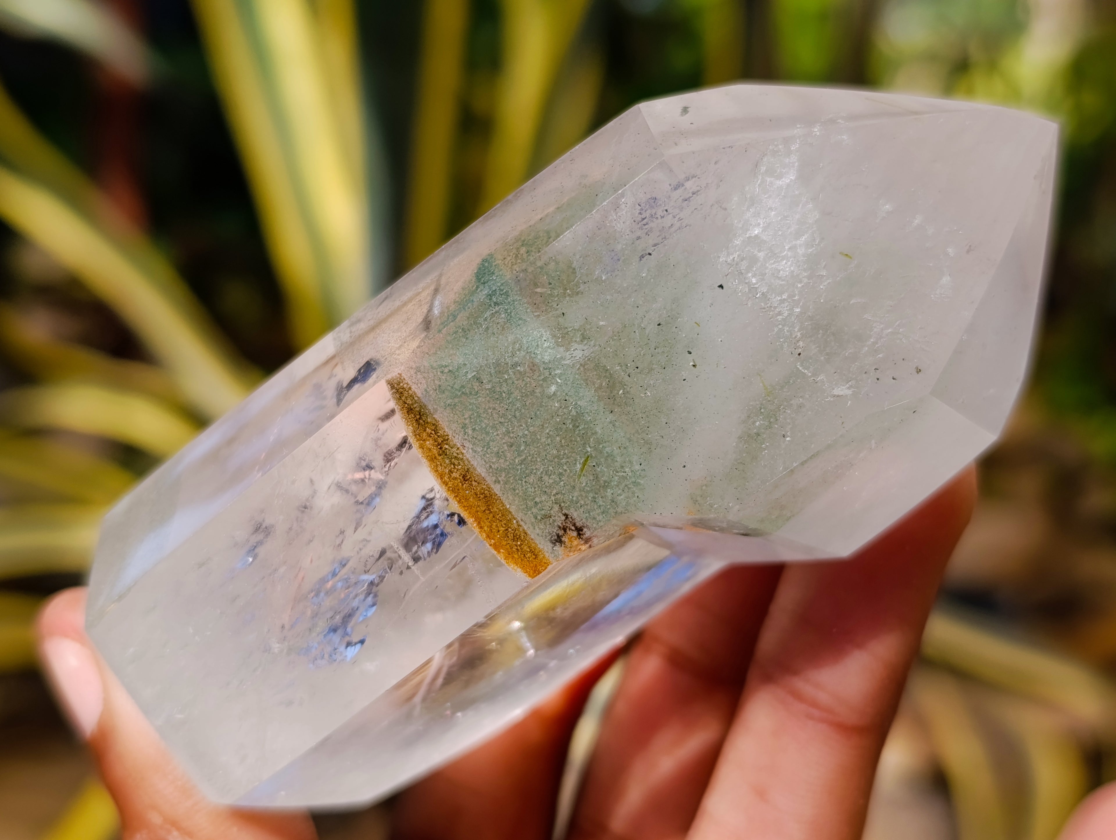 Polished Phantom Chlorite Moss Quartz Crystal Points x 6 From Madagascar - Toprock Gemstones and Minerals 