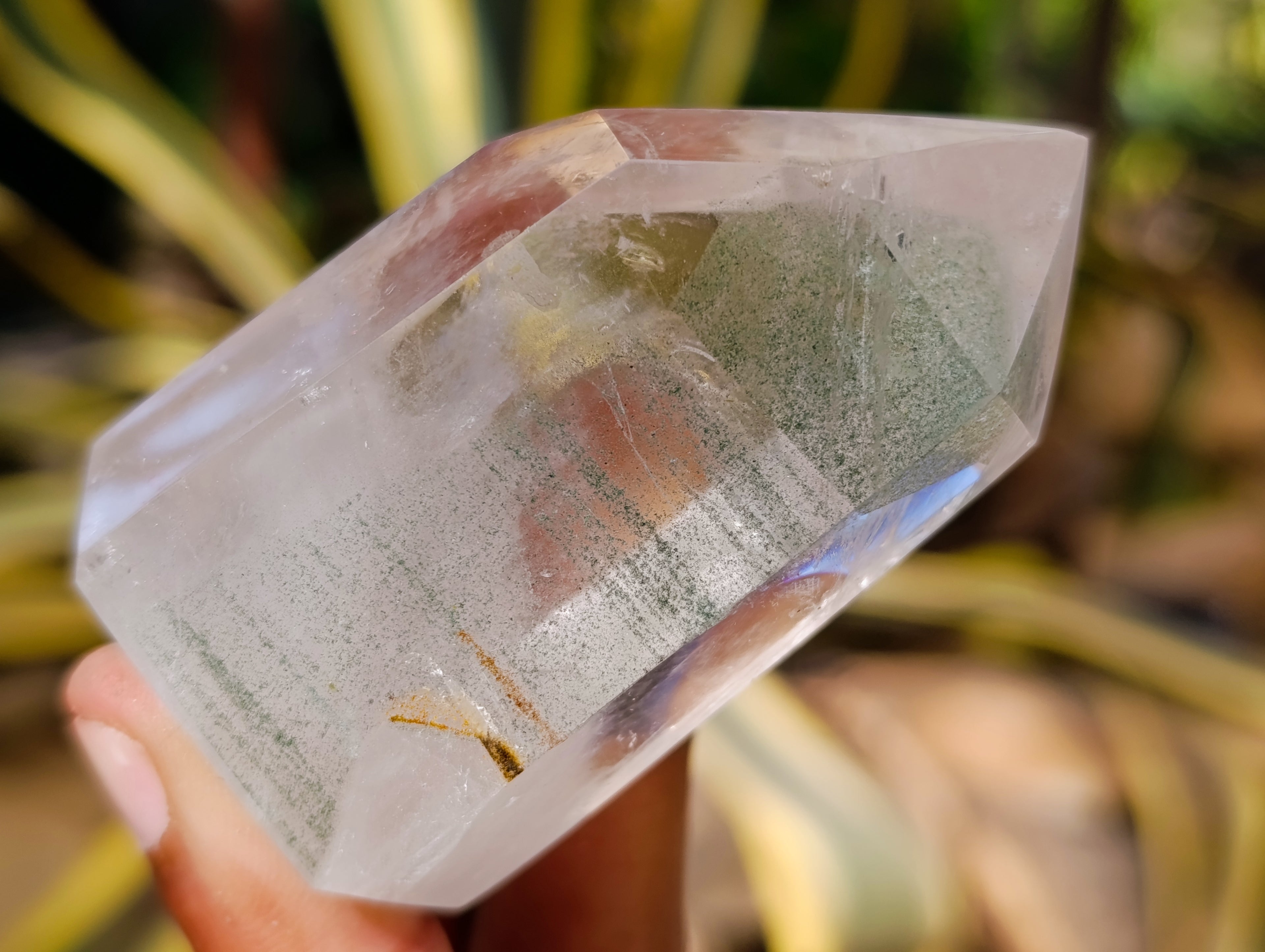 Polished Phantom Chlorite Moss Quartz Crystal Points x 6 From Madagascar - Toprock Gemstones and Minerals 