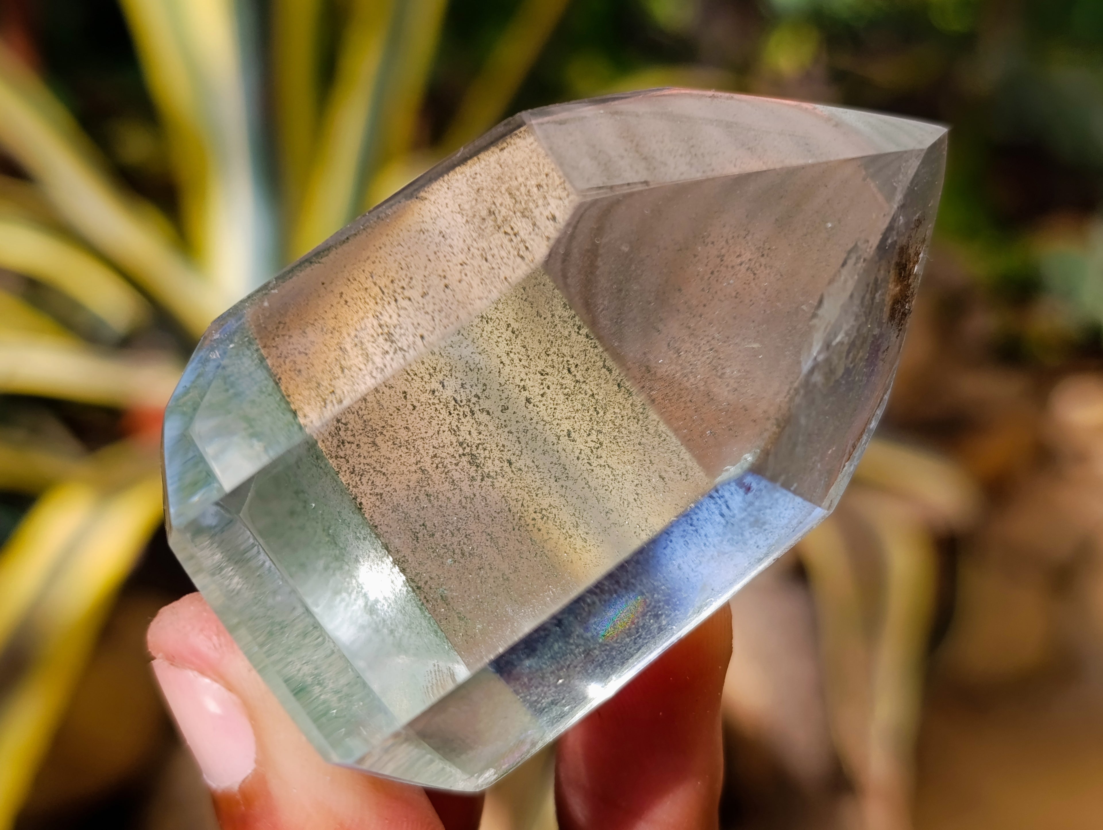 Polished Phantom Chlorite Moss Quartz Crystal Points x 6 From Madagascar - Toprock Gemstones and Minerals 