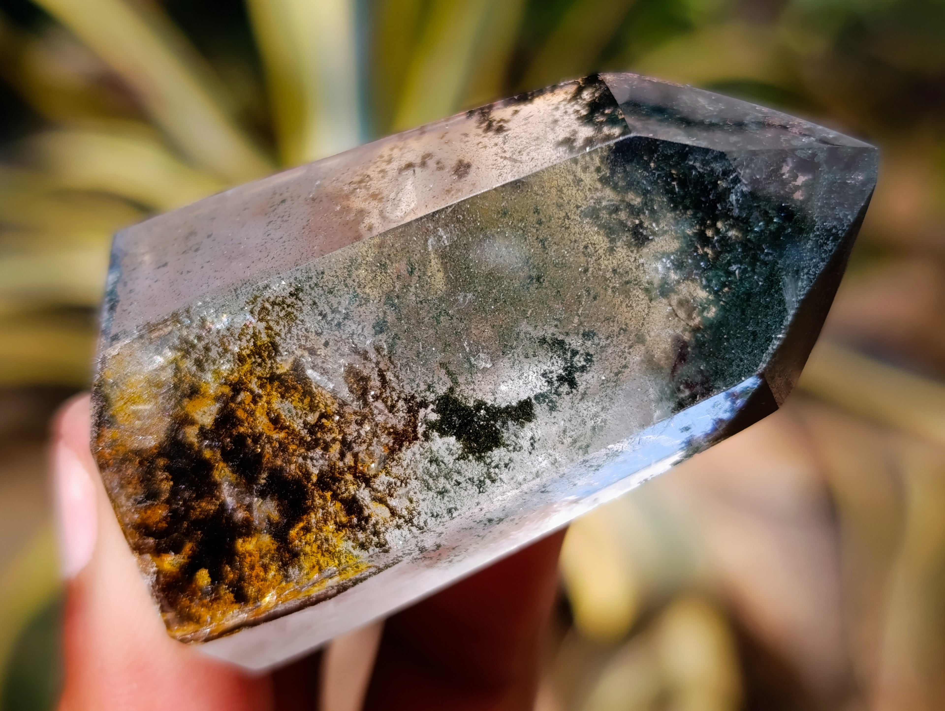 Polished Phantom Chlorite Moss Quartz Crystal Points x 6 From Madagascar - Toprock Gemstones and Minerals 