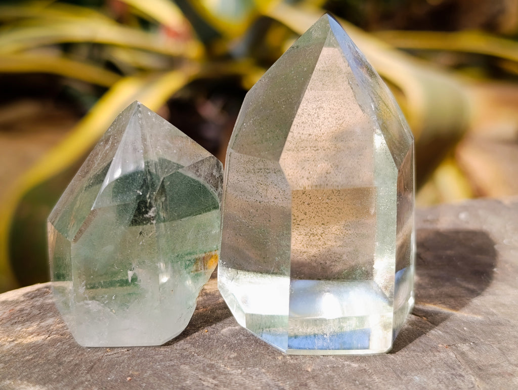 Polished Phantom Chlorite Moss Quartz Crystal Points x 6 From Madagascar - Toprock Gemstones and Minerals 