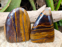 Polished Banded Tiger Iron with Tigers Eye Standing Free Forms x 2 From South Africa