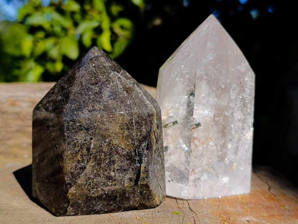 Polished Tourmalinated Quartz Crystals x 2 From Madagascar - Toprock Gemstones and Minerals 