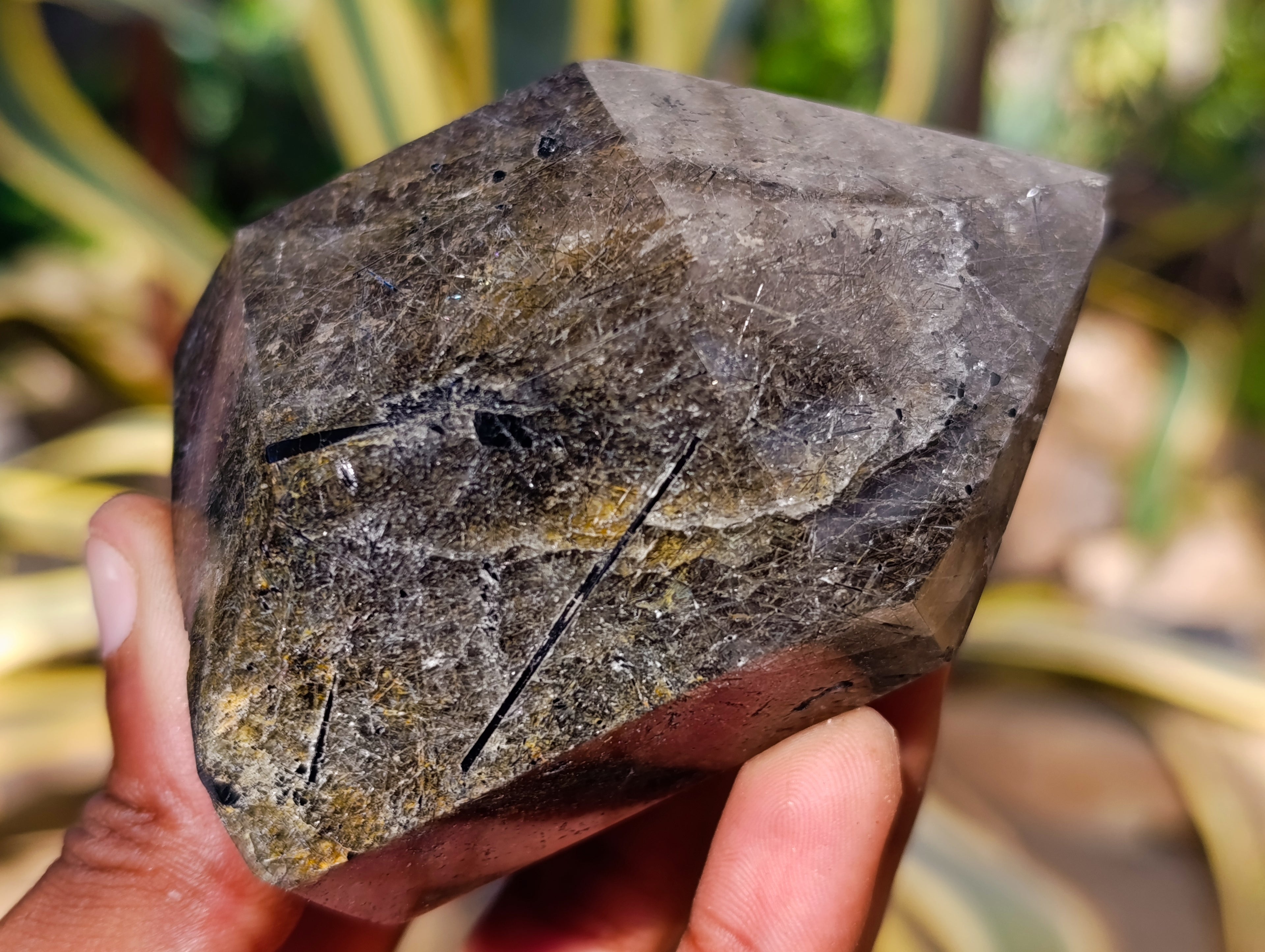 Polished Tourmalinated Quartz Crystals x 2 From Madagascar - Toprock Gemstones and Minerals 