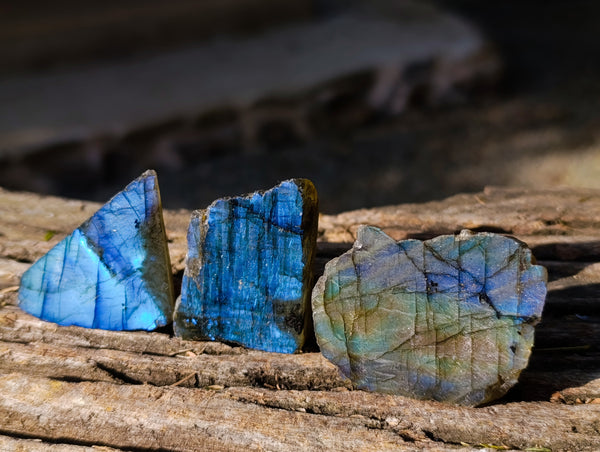 Polished On One Side Labradorite Plates x 35 From Madagascar