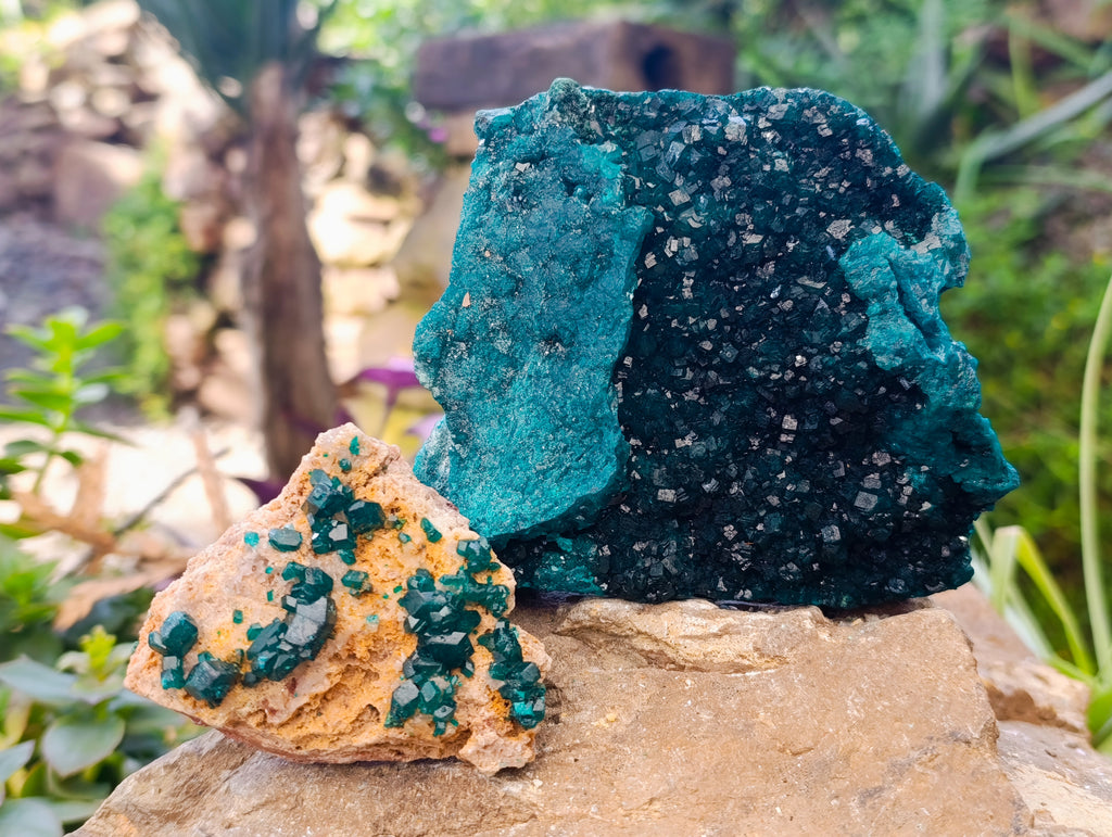 Natural Dioptase with Shattuckite On Dolomite Specimens x 3 From Likasi, Congo - Toprock Gemstones and Minerals 