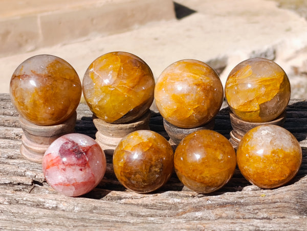 Polished Golden Healer Quartz Spheres x 8 From Madagascar