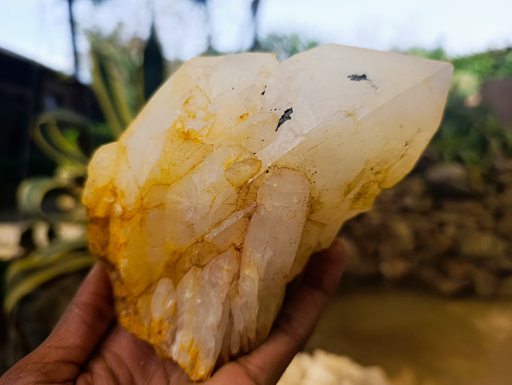 Natural Large White Quartz Clusters with Limonite Coating x 2 From Madagascar - Toprock Gemstones and Minerals 
