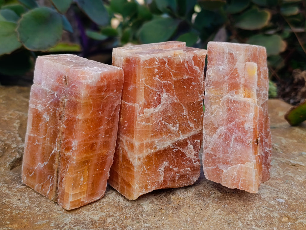 Natural Rhombohedral Sunset Orange Calcite Specimens x 12 From Spitzkop, Namibia - Toprock Gemstones and Minerals 