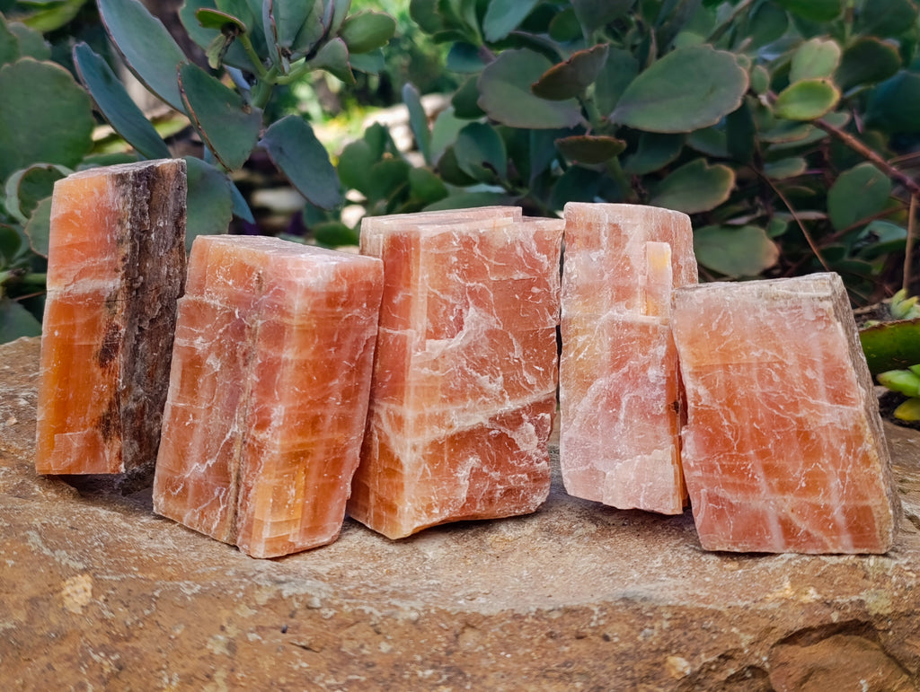 Natural Rhombohedral Sunset Orange Calcite Specimens x 12 From Spitzkop, Namibia - Toprock Gemstones and Minerals 