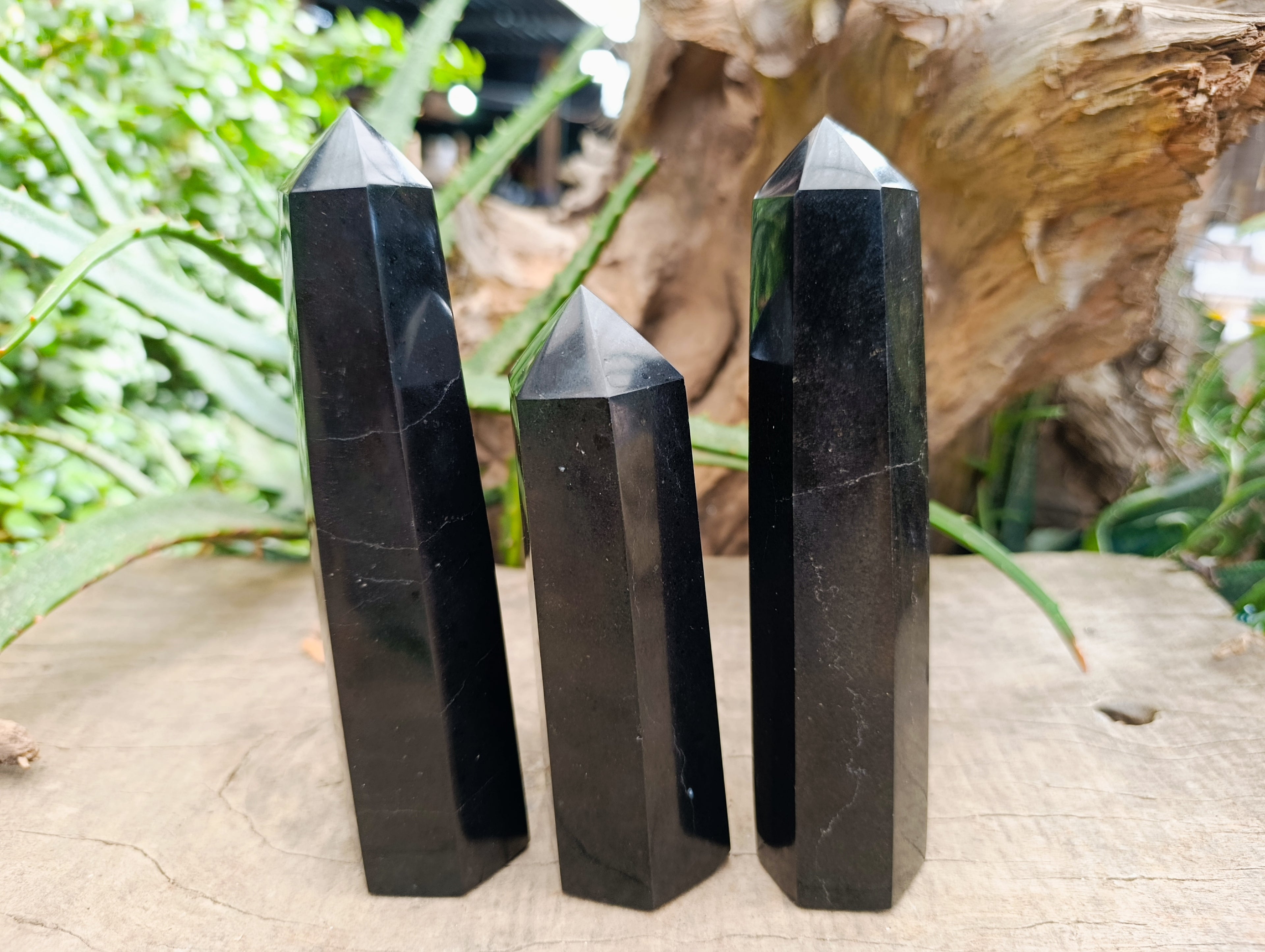 Polished Black Basalt Crystal Points x 3 From Antsirabe, Madagascar - Toprock Gemstones and Minerals 