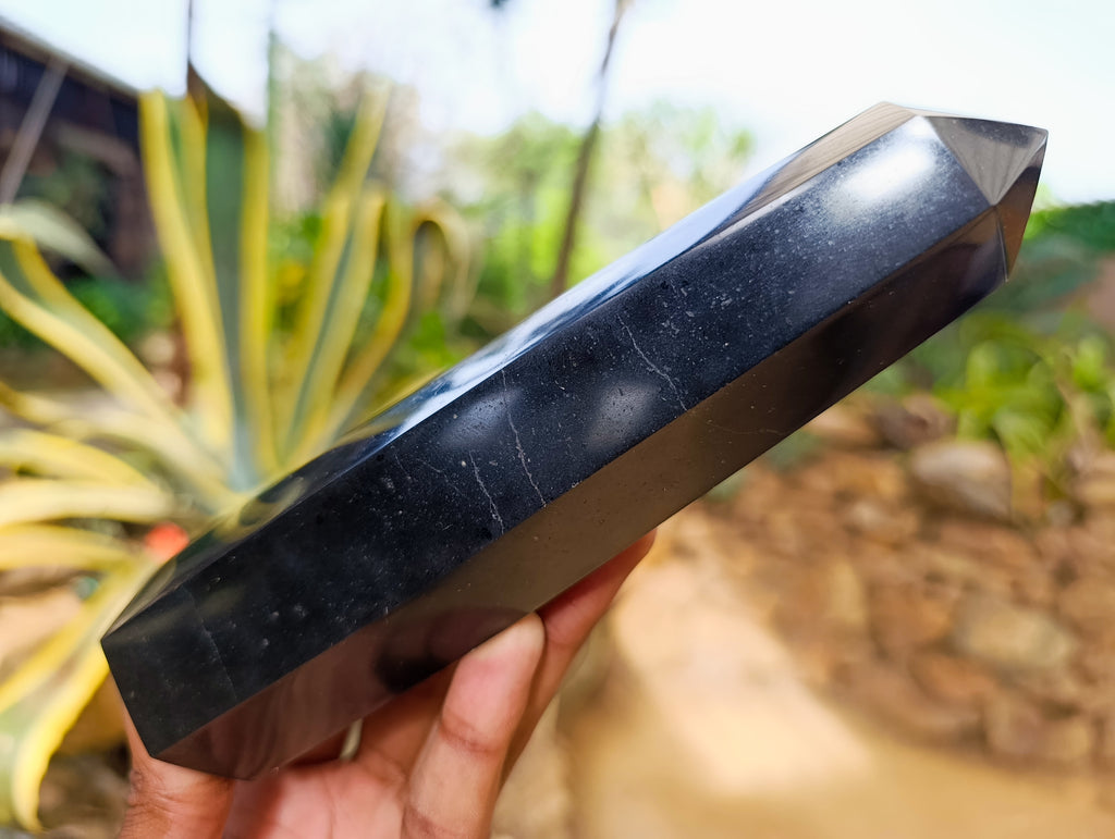 Polished Black Basalt Crystal Points x 3 From Antsirabe, Madagascar - Toprock Gemstones and Minerals 