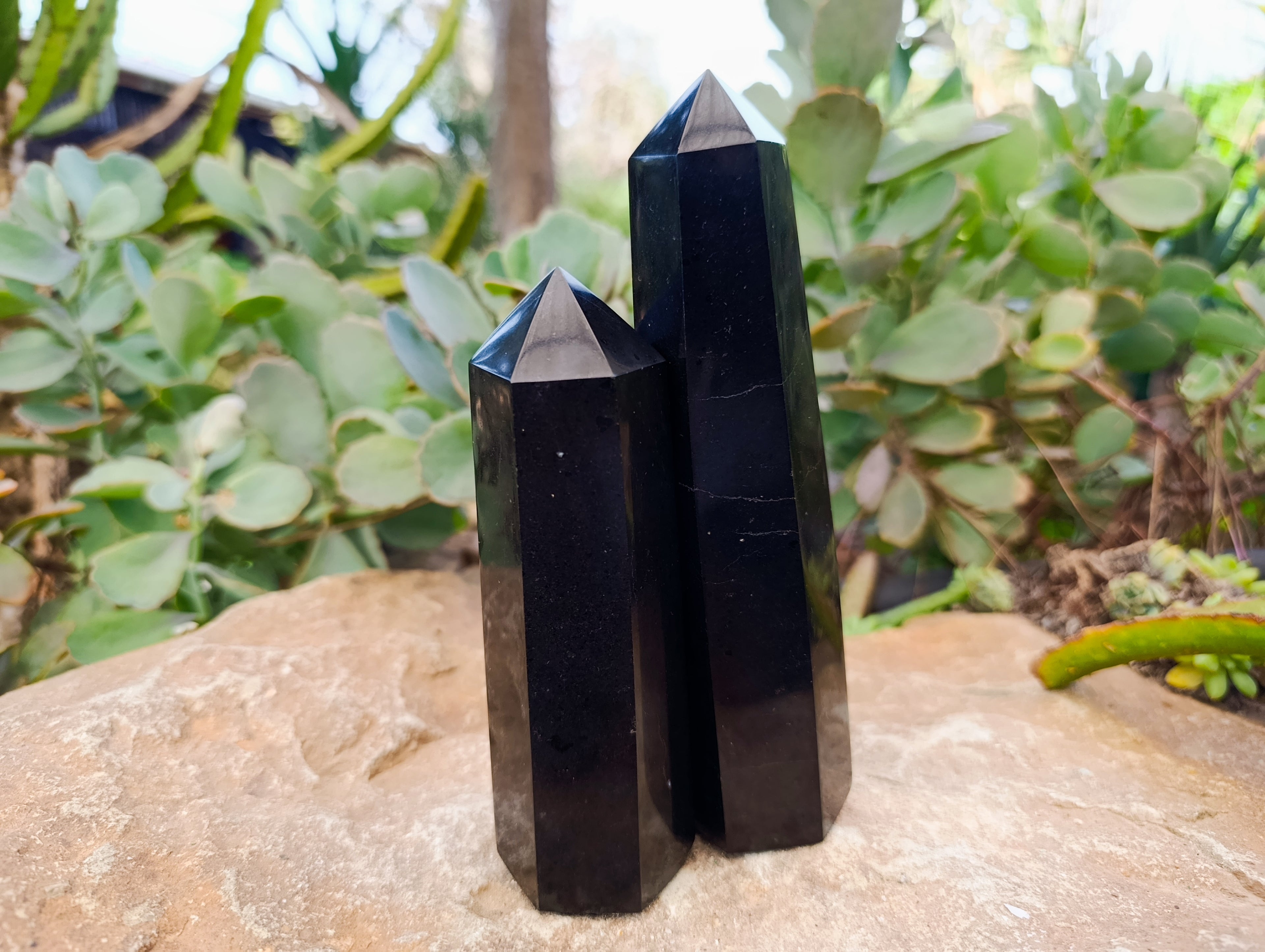 Polished Black Basalt Crystal Points x 3 From Antsirabe, Madagascar - Toprock Gemstones and Minerals 