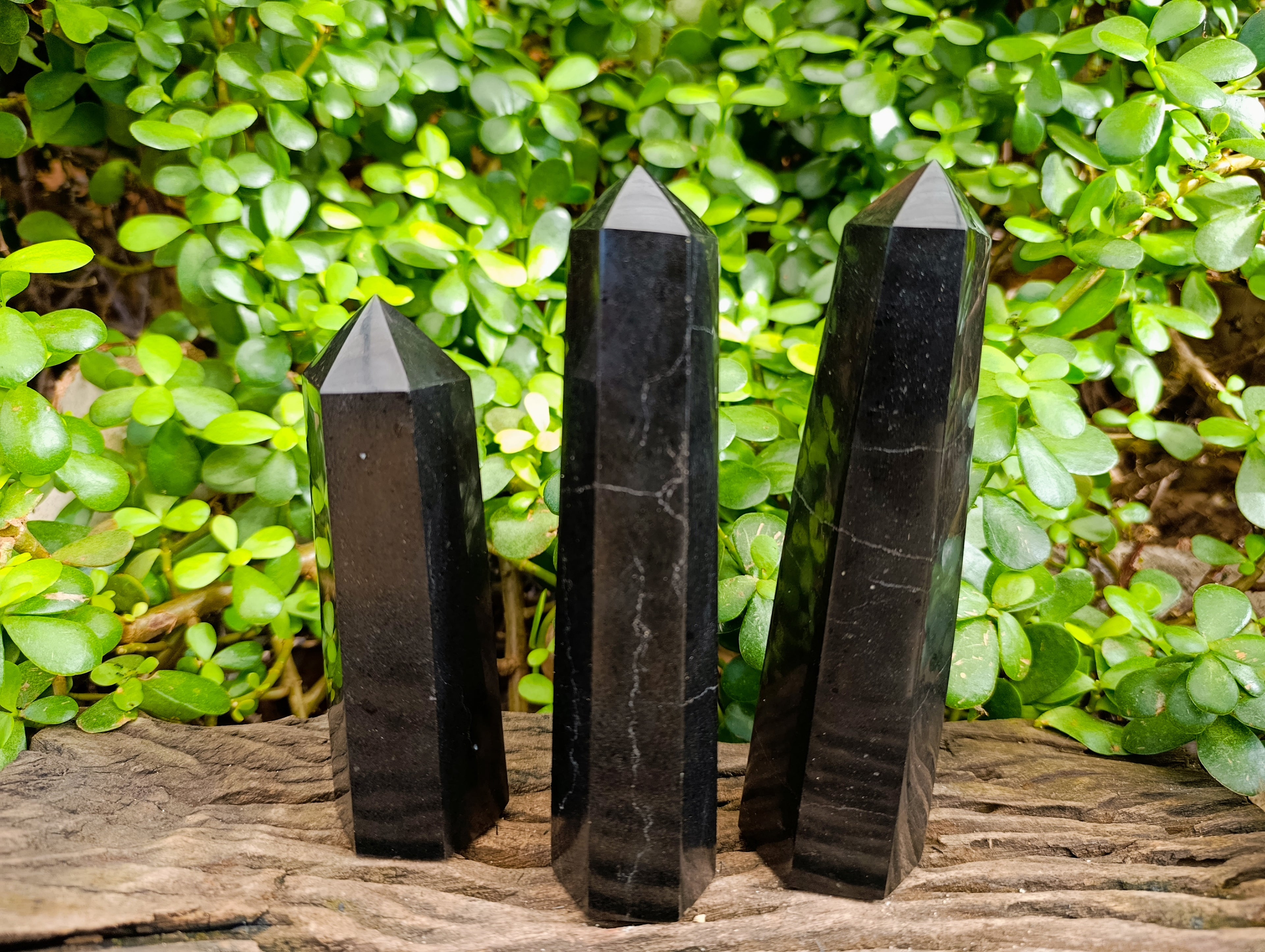 Polished Black Basalt Crystal Points x 3 From Antsirabe, Madagascar - Toprock Gemstones and Minerals 