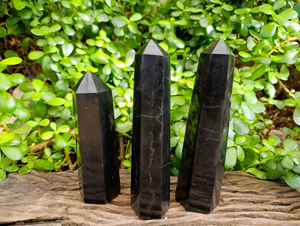 Polished Black Basalt Crystal Points x 3 From Antsirabe, Madagascar