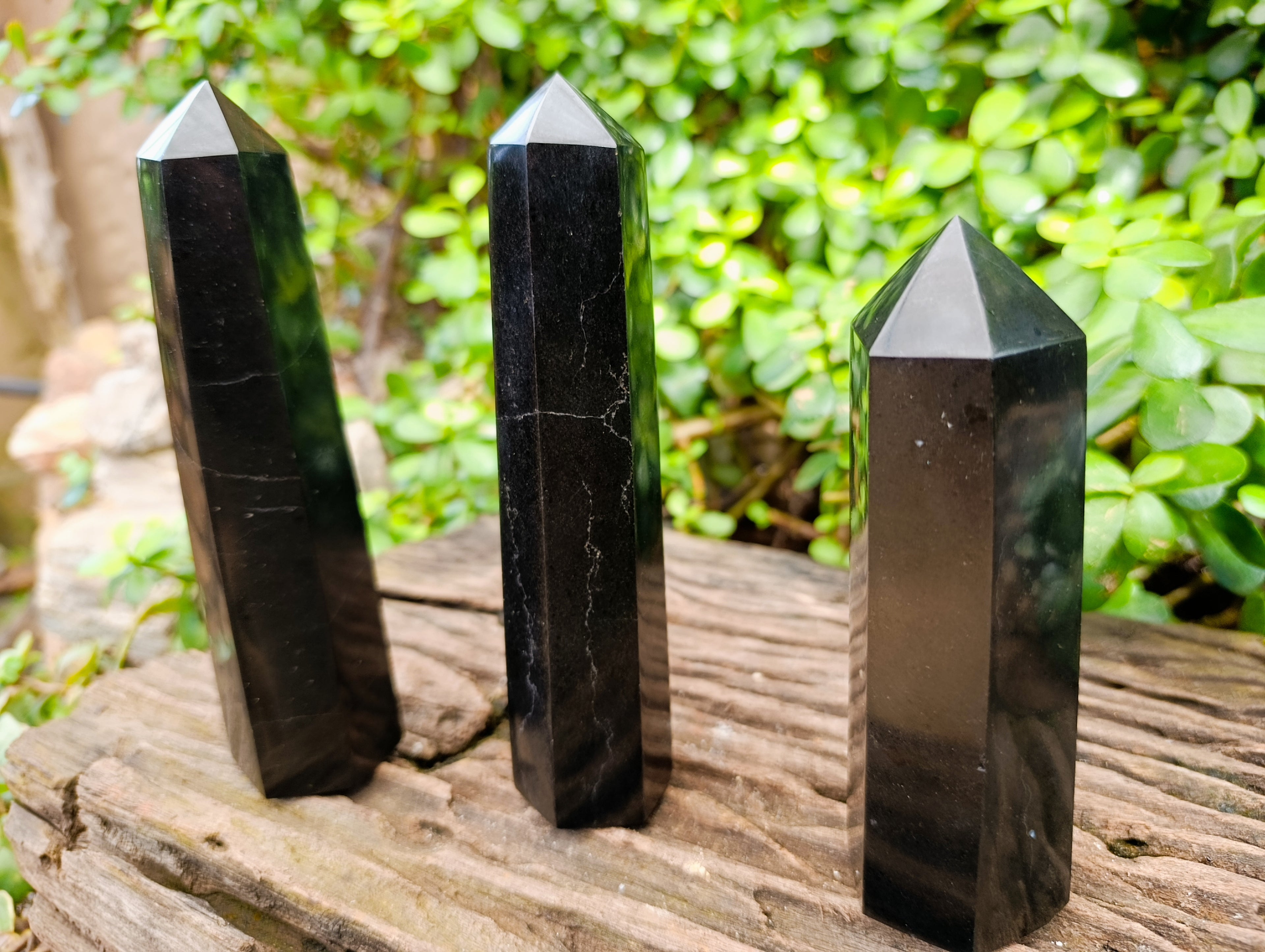 Polished Black Basalt Crystal Points x 3 From Antsirabe, Madagascar - Toprock Gemstones and Minerals 