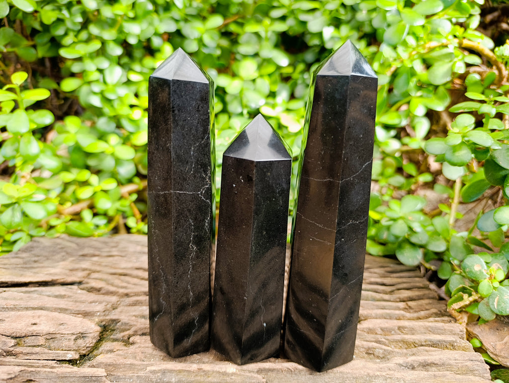 Polished Black Basalt Crystal Points x 3 From Antsirabe, Madagascar - Toprock Gemstones and Minerals 