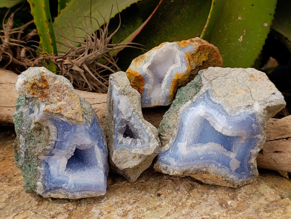 Natural Blue Lace Agate Geodes x 4 From Nsanje, Malawi
