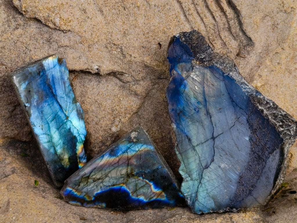 Polished On One Side Labradorite Plates x 35 From Madagascar - Toprock Gemstones and Minerals 