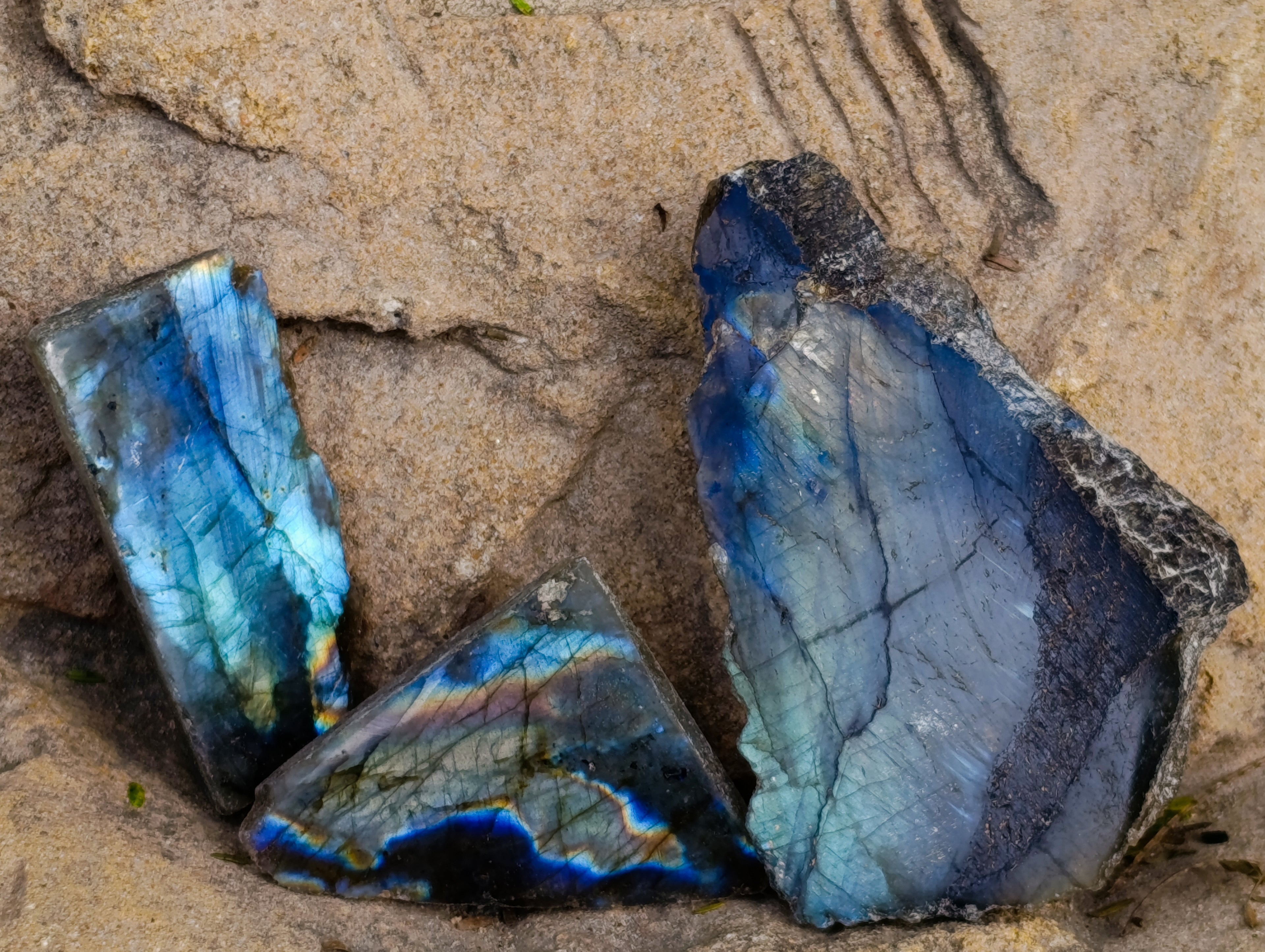 Polished On One Side Labradorite Plates x 35 From Madagascar - Toprock Gemstones and Minerals 