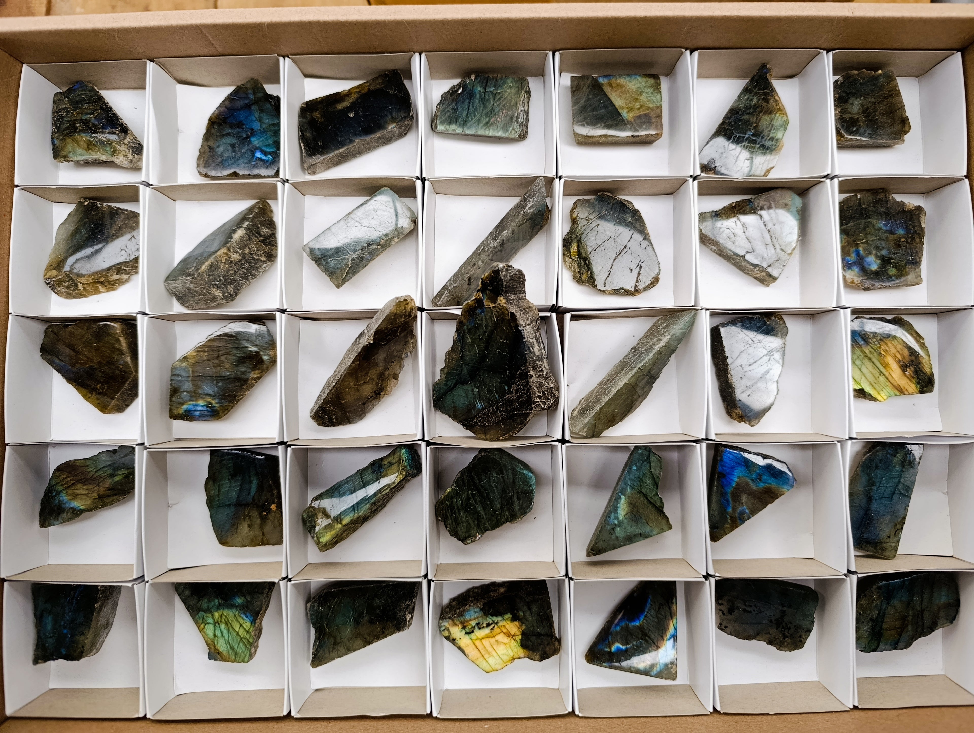 Polished On One Side Labradorite Plates x 35 From Madagascar - Toprock Gemstones and Minerals 