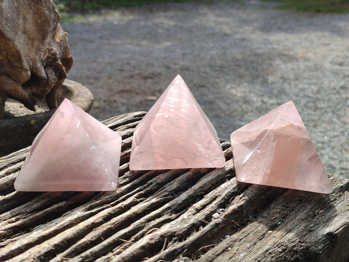Polished Gemmy Rose Quartz Pyramids x 6 From Madagascar - Toprock Gemstones and Minerals 